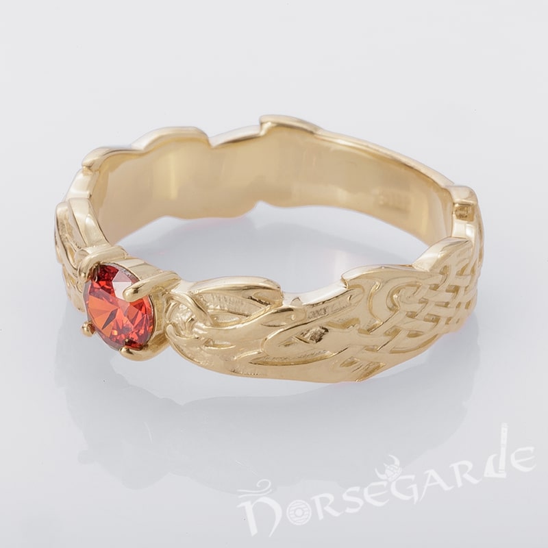 Handcrafted Dragon Ornament Band - Gold with Garnet