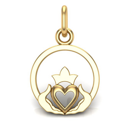 Handcrafted Miniature Round Claddagh Pendant - Gold