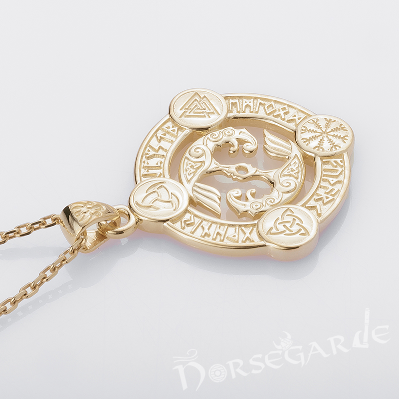 Handcrafted Rune Circle with Ravens - Gold