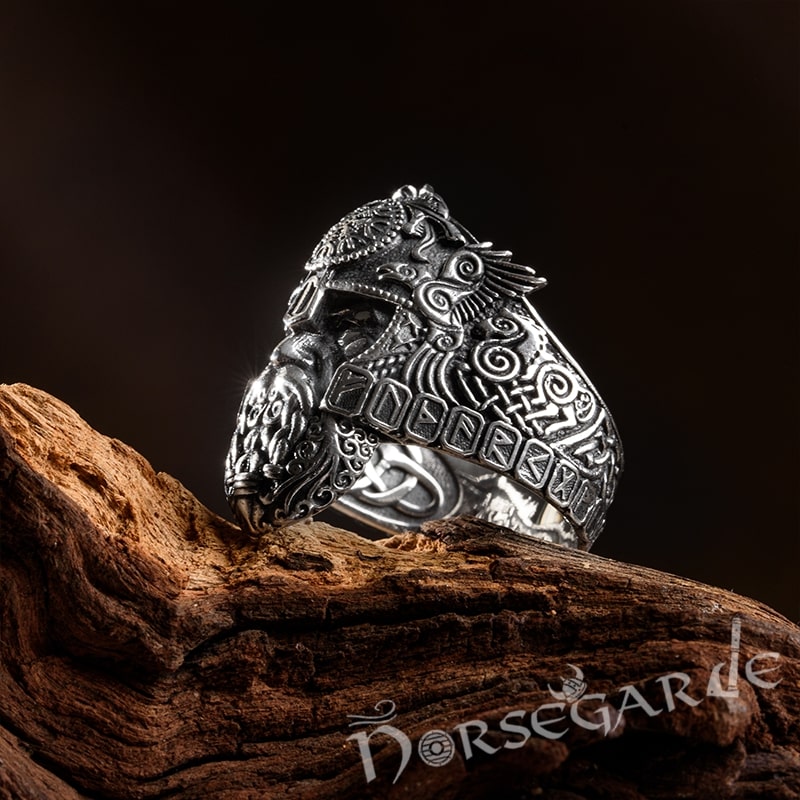 Handcrafted Odin the Allfather Ring - Sterling Silver