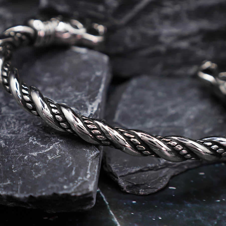 Chained Fenrir Wolf Torc Bracelet - Stainless Steel