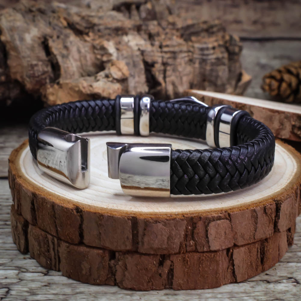 Valknut Rune Thick Leather Bracelet