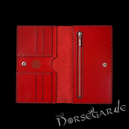 Handcrafted Leather Wallet 'Fehu' - Red