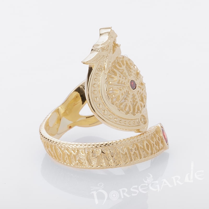 Handcrafted Helm of Awe Coiled Serpent Band - Gold with Ruby