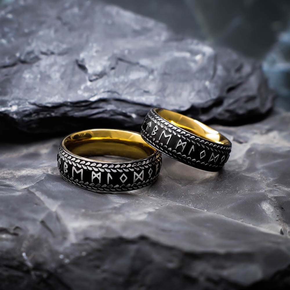 Textured Runic Heritage Ring - Stainless Steel