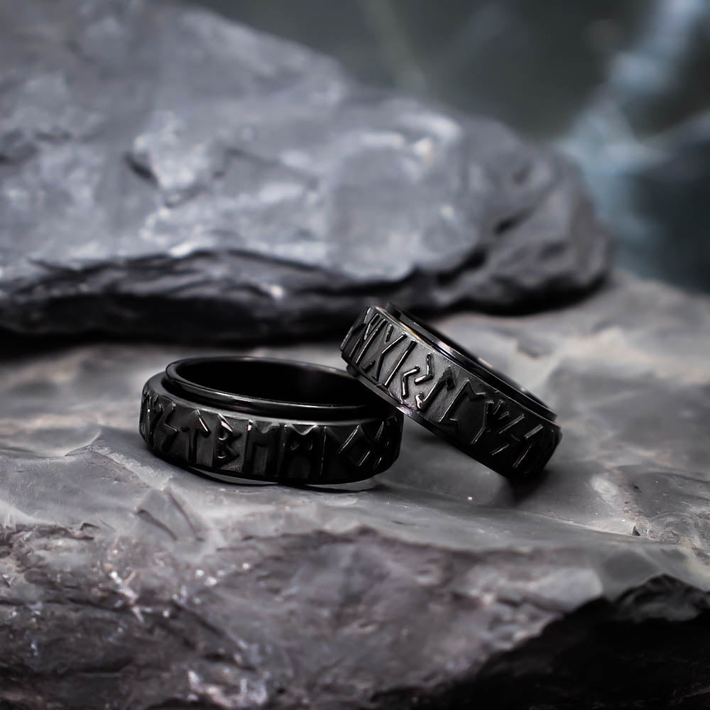 Black Rune Spinner Ring - Stainless Steel