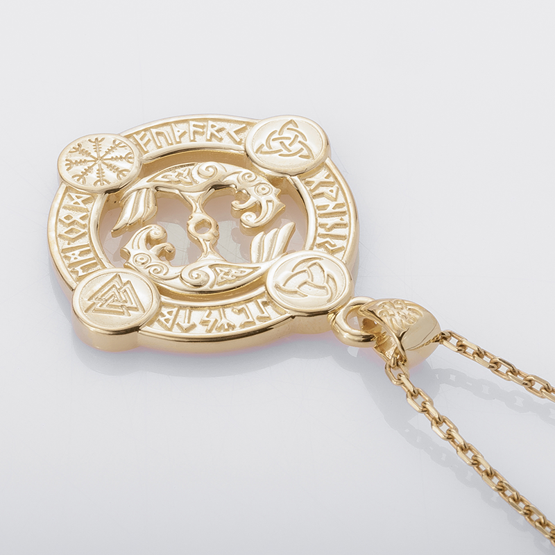 Handcrafted Rune Circle with Ravens - Gold