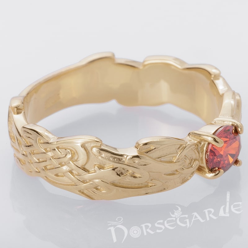 Handcrafted Dragon Ornament Band - Gold with Garnet