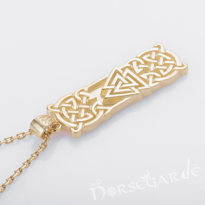 Handcrafted Celtic Pattern & Valknut Pendant - Gold