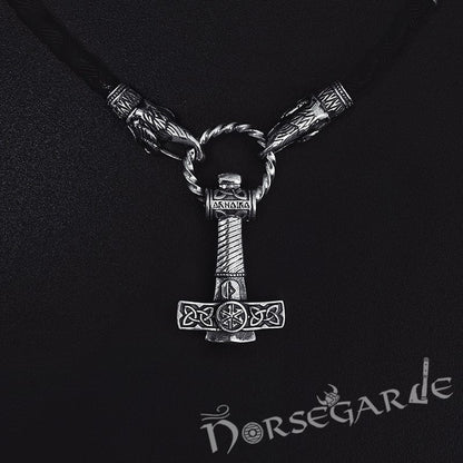 Handcrafted Ravens Necklace with Mjölnir - Sterling Silver
