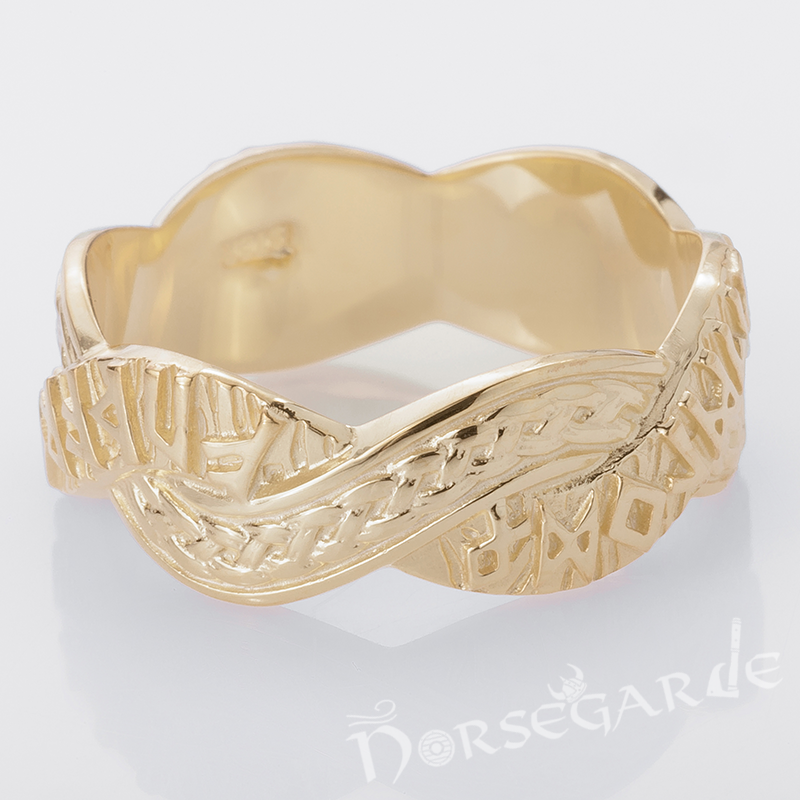Handcrafted Twined Braid & Runes Band - Gold