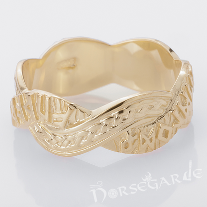 Handcrafted Twined Braid & Runes Band - Gold