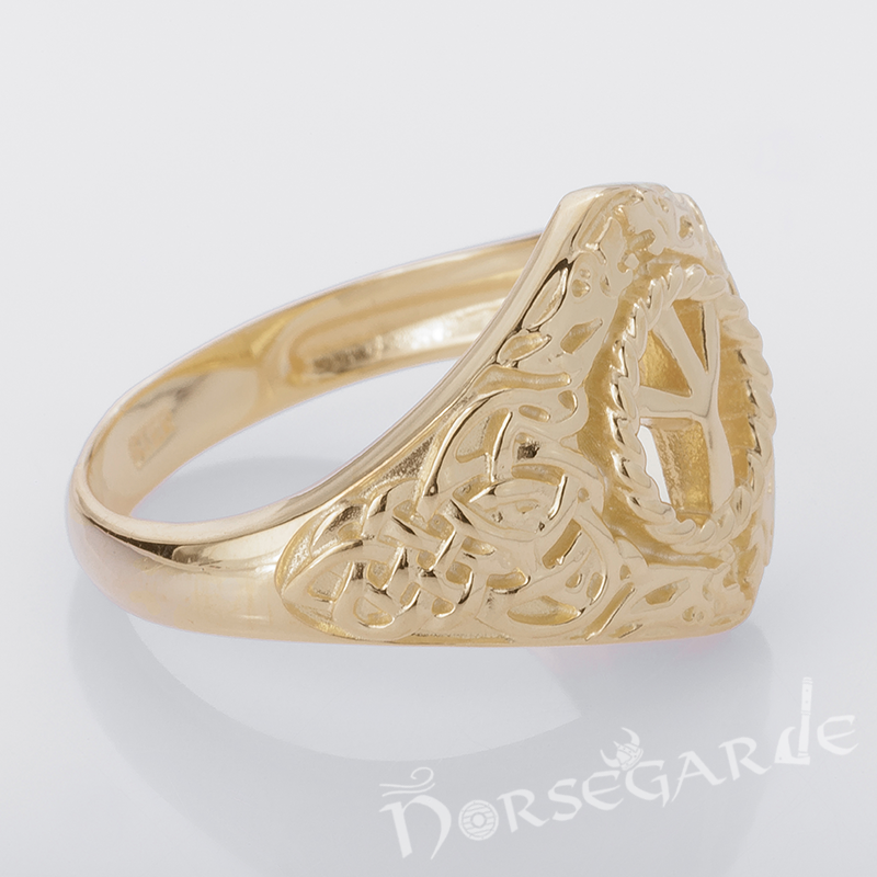 Handcrafted Celtic Algiz Ring - Gold