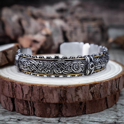 Golden Guardian Dragon Mammen Cuff Bangle - Stainless Steel