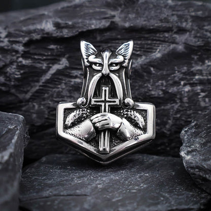 Odin and Cross Mjolnir - Stainless Steel