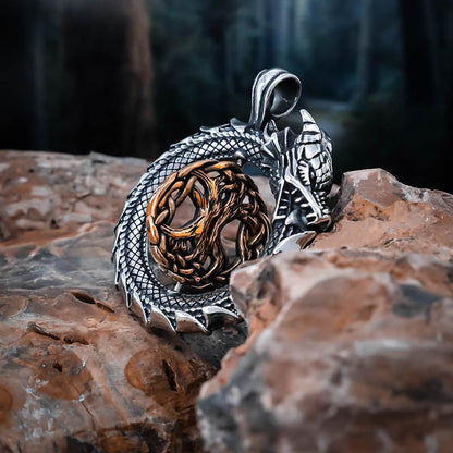 Serpent and Yggdrasil Ouroboros Pendant - Stainless Steel