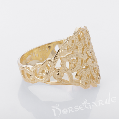 Handcrafted Urnes Art Ring - Gold