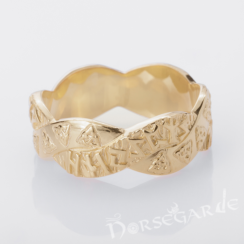 Handcrafted Twined Celtic Runes Band - Gold