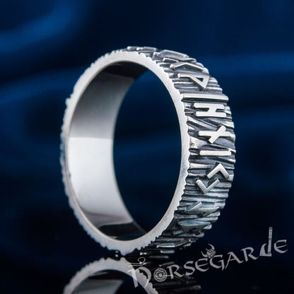 Handcrafted Slim Elder Futhark Runic Band - Sterling Silver