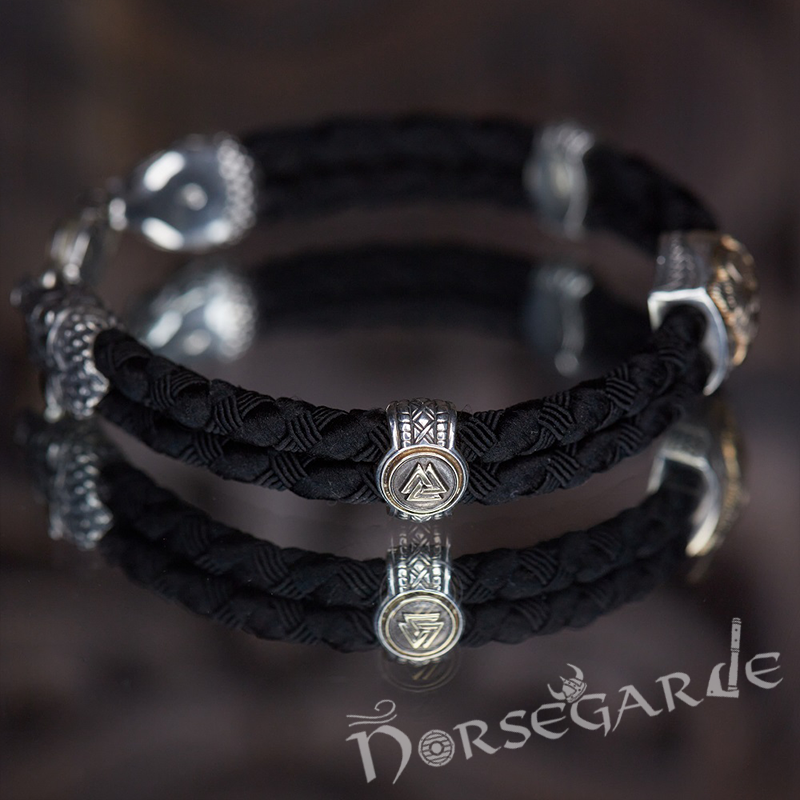 Handcrafted Odin and Wolves Silk Bracelet - Sterling Silver and Brass