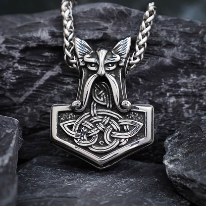 Odin and Celtic Ornament Mjolnir - Stainless Steel