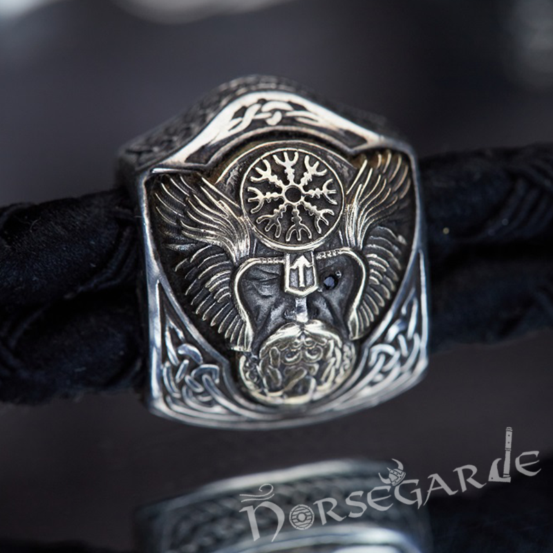 Handcrafted Odin and Wolves Silk Bracelet - Sterling Silver and Brass