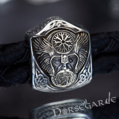 Handcrafted Odin and Wolves Silk Bracelet - Sterling Silver and Brass