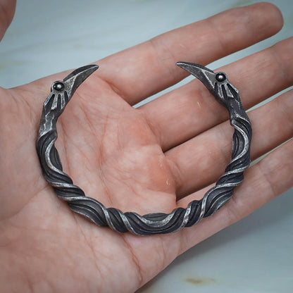 Rustic Raven Head Torc Bracelet - Stainless Steel
