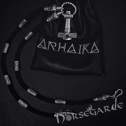 Handcrafted Ravens Necklace with Mjölnir - Sterling Silver