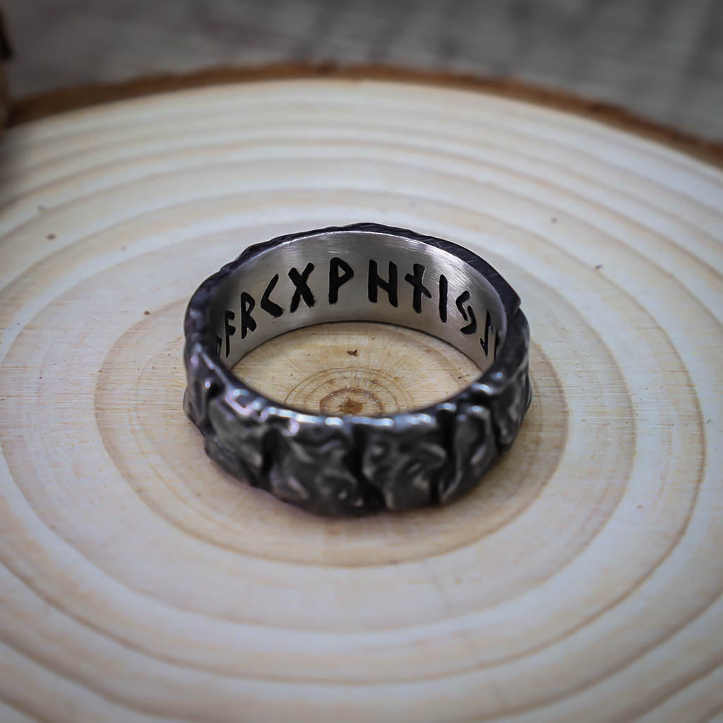 Runic Ancient Bark Ring - Stainless Steel