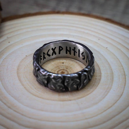 Runic Ancient Bark Ring - Stainless Steel