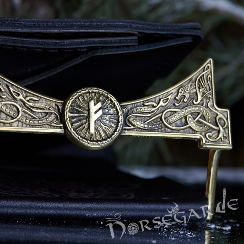 Handcrafted Foldable Leather Wallet 'Fehu' - Black