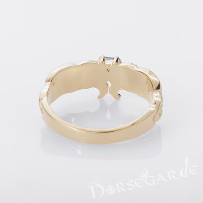 Handcrafted Celtic Ravens Gemmed Band - Gold with Gem