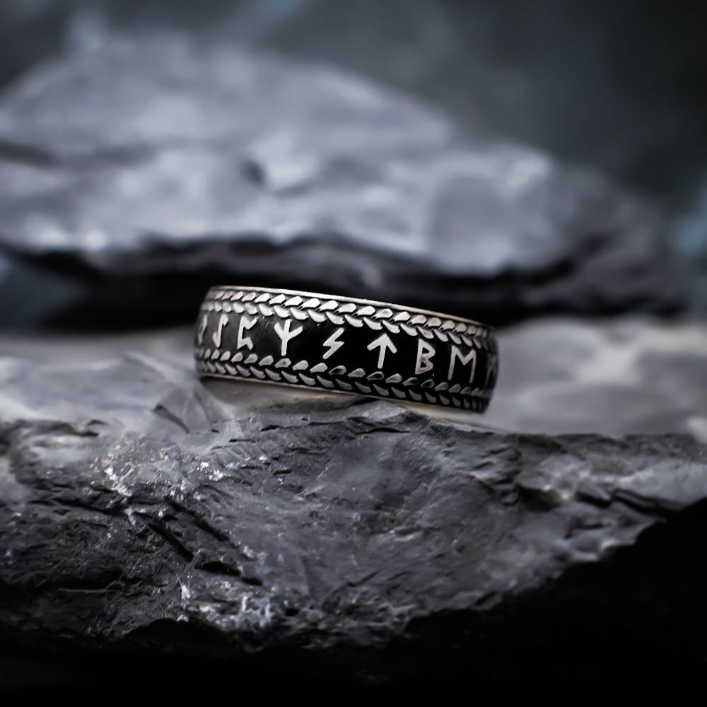 Textured Runic Heritage Ring - Stainless Steel