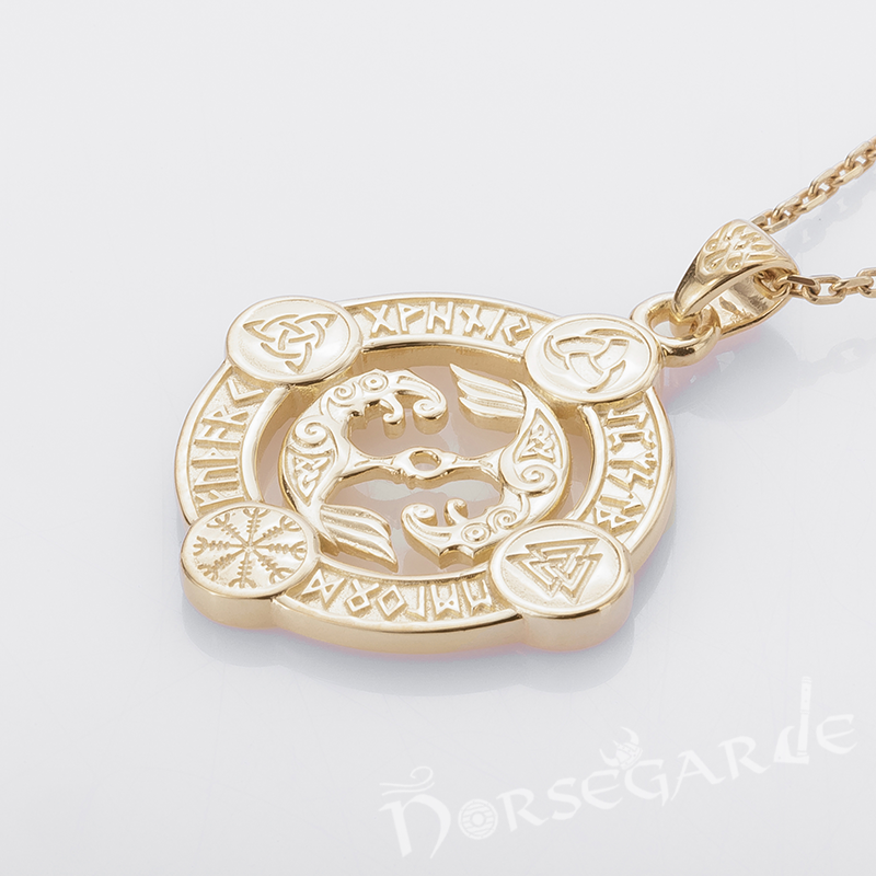 Handcrafted Rune Circle with Ravens - Gold