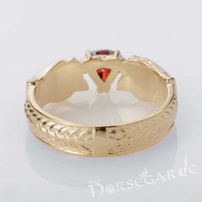 Handcrafted Odin's Wolves Gemmed Band - Gold with Garnet