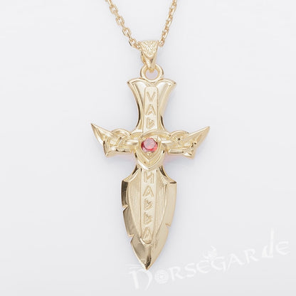 Handcrafted Valhalla Dagger Pendant - Gold with Ruby