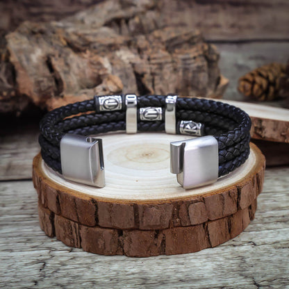 Tyr Bead Triple Band Leather Bracelet