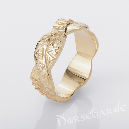 Handcrafted Twined Celtic Runes Band - Gold