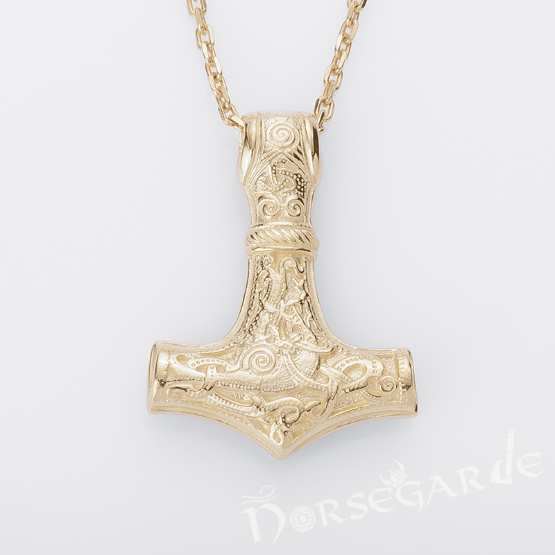Handcrafted Mammen Engraved Small Mjölnir - Gold