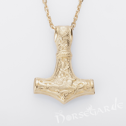 Handcrafted Mammen Engraved Small Mjölnir - Gold