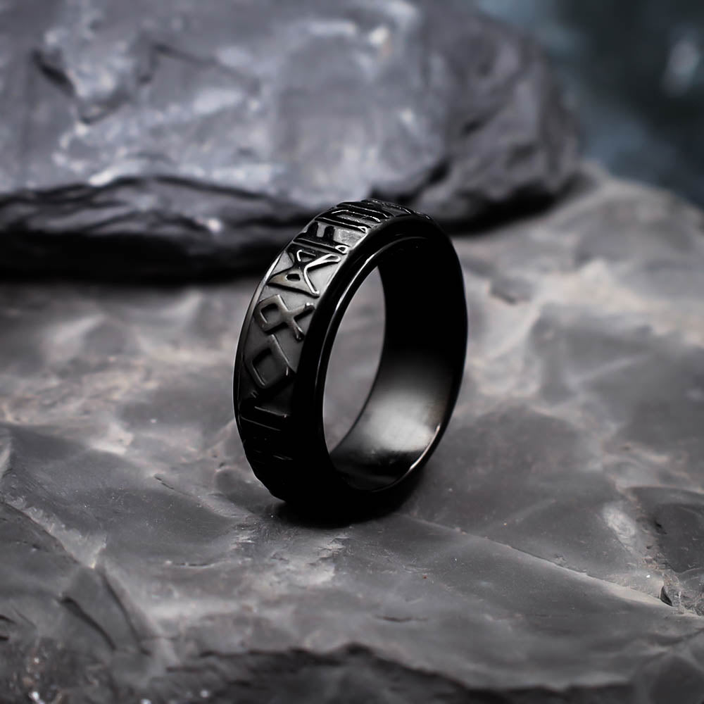 Black Rune Spinner Ring - Stainless Steel