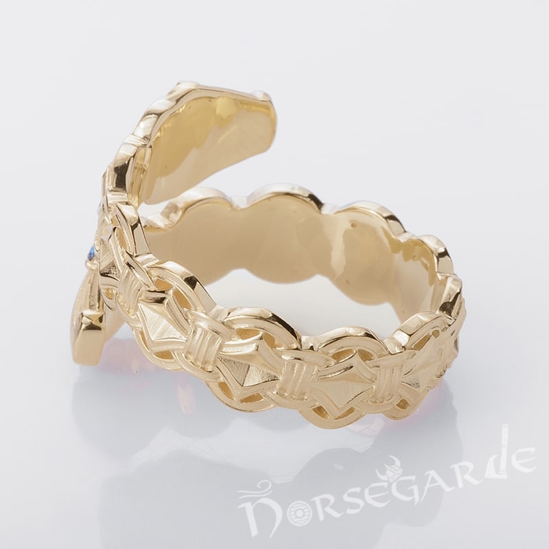 Handcrafted Jormungandr Gemmed Band - Gold with Sapphire