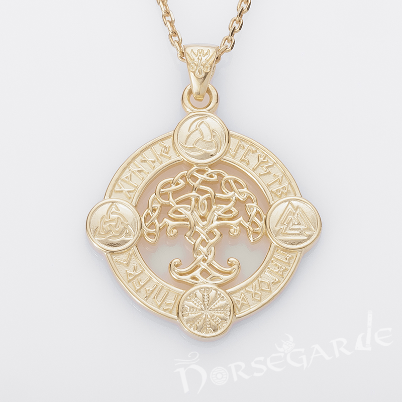 Handcrafted Rune Circle with Celtic Yggdrasil - Gold