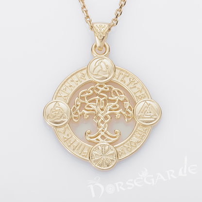 Handcrafted Rune Circle with Celtic Yggdrasil - Gold
