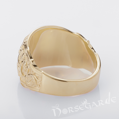 Handcrafted Vegvisir Rune Mammen Style Ring - Gold