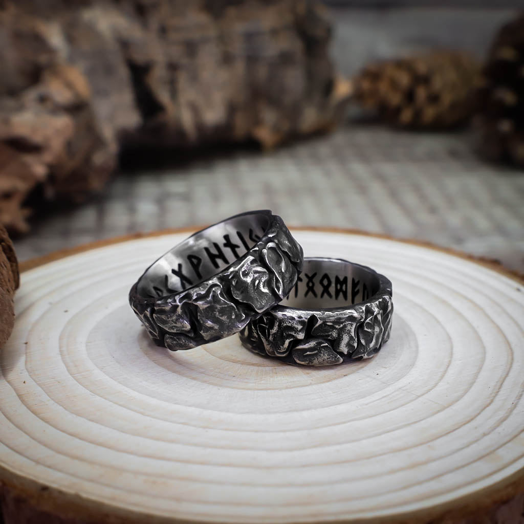 Runic Ancient Bark Ring - Stainless Steel