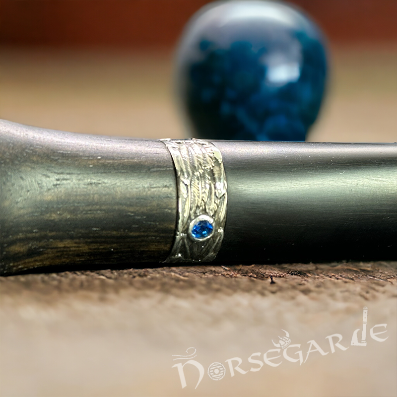 Handcarved Raven Smoking Pipe with Silver Inlay and Stand - Ebony