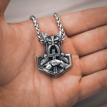 Odin and Cross Mjolnir - Stainless Steel