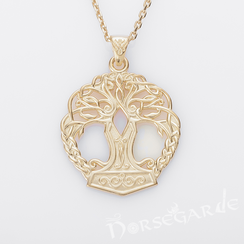 Handcrafted Yggdrasil Mjölnir Pendant - Gold